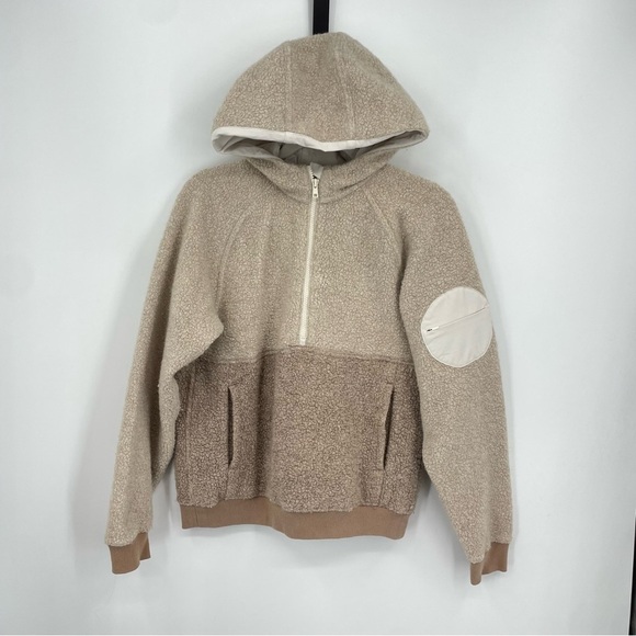 Outdoor Voices OV Megafleece pullover half zip hoodie beige Sz S - Picture 1 of 7